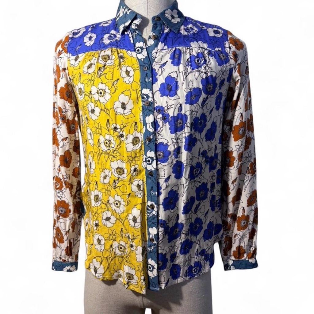 Maeve By Anthropologie Multicolor Floral Collared Button-Up Blouse | S | Women’s